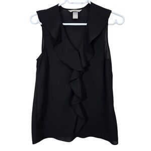 ⭐️H&M Black Ruffled Blouse with V-Neckline Size 4
